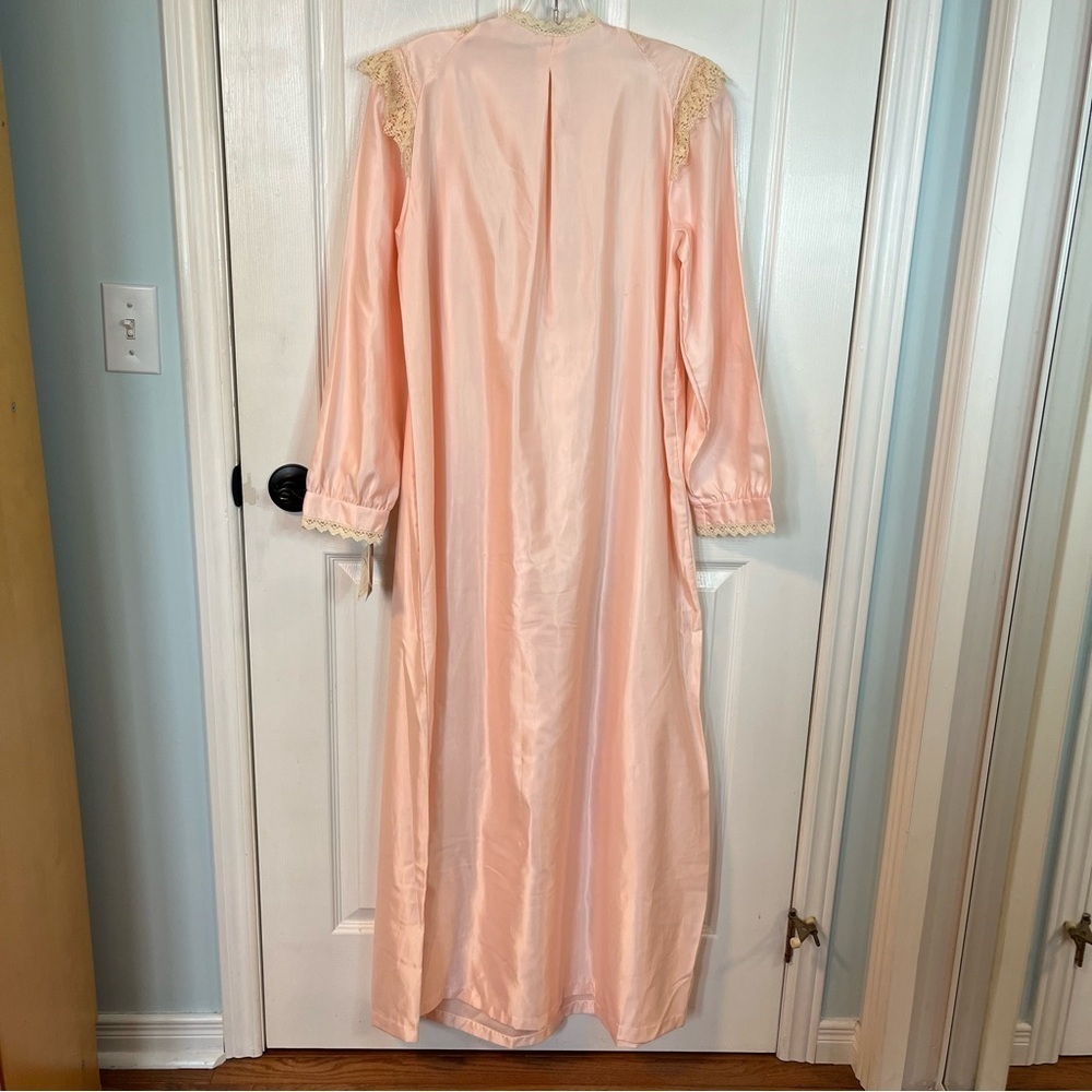 Vintage Silky Long Sleeve Nightgown M Pink Grandmacore Cottagecore Prairie Lace - Picture 4 of 11